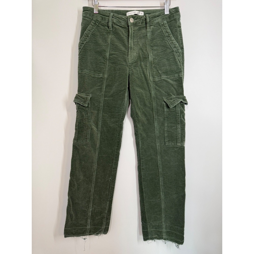 Altar'd State Green Corduroy Cargo Pants Raw Hem Womens Size 29 Gorpcore y2K 90s - Picture 2 of 11